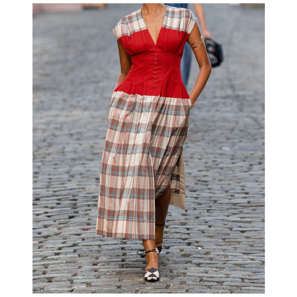 Tory Burch "Claire McCardell" Midi Dress | Size 2 | Red Madras Plaid